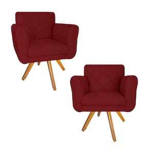 Jogo 2 Poltrona Decorativa Base Giratória De Madeira Salão Isabella Suede Vermelho Bordô - LM DECOR
