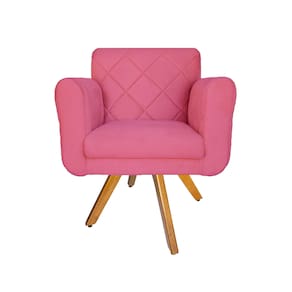 Poltrona Estofada Com Base Giratória De Madeira Salão Isabella Suede Rosa Barbie - LM DECOR