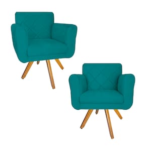 Combo 2 Poltrona Estofada Base Giratória De Madeira Clínica Isabella Suede Azul Turquesa - LM DECOR