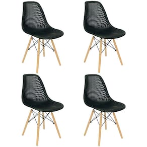 Kit 4 Cadeiras Charles Eames Colmeia Eiffel Base Madeira - Preta