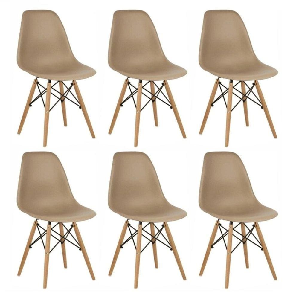 Kit 6 Cadeiras Charles Eames Eiffel Wood Design Bege