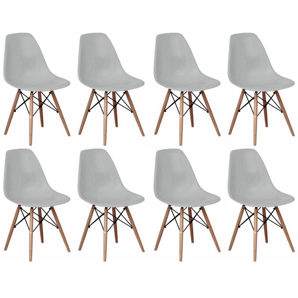 Kit 8 Cadeiras Charles Eames Eiffel Wood Design Cinza