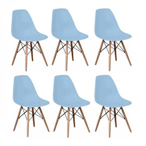 Kit 6 Cadeiras Charles Eames Eiffel Wood Design Azul Claro