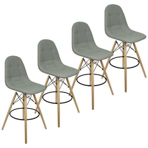 Kit 4 Banquetas Botonê Eiffel Assento Couro Base Fixa Madeira - Cinza
