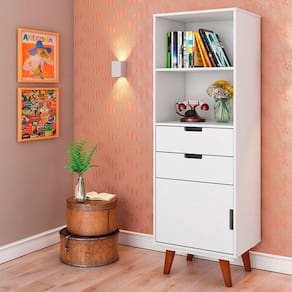 Estante para Livros Paris 1 Porta 2 Gavetas Branco - Olivar Móveis