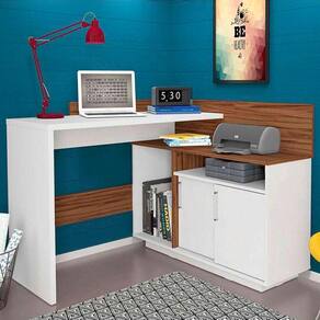 Mesa Escrivaninha Mega Office Branco/Amendoa  - Olivar Móveis