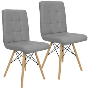 Kit 2 Cadeiras Gomos Eiffel Eames Fitz Dublin Estofada Base Madeira Cinza