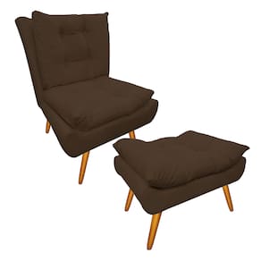 Kit 1 Poltrona e 1 Puff Pés Palito Para Sala de Tv Karen Suede Marrom - LM DECOR