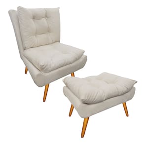 Jogo 1 Poltrona e 1 Puff Para Sala Comercial Karen Corano Bege - LM DECOR