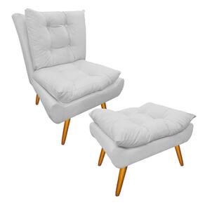 Jogo 1 Poltrona e 1 Puff Para Sala Comercial Karen Corano Branco - LM DECOR