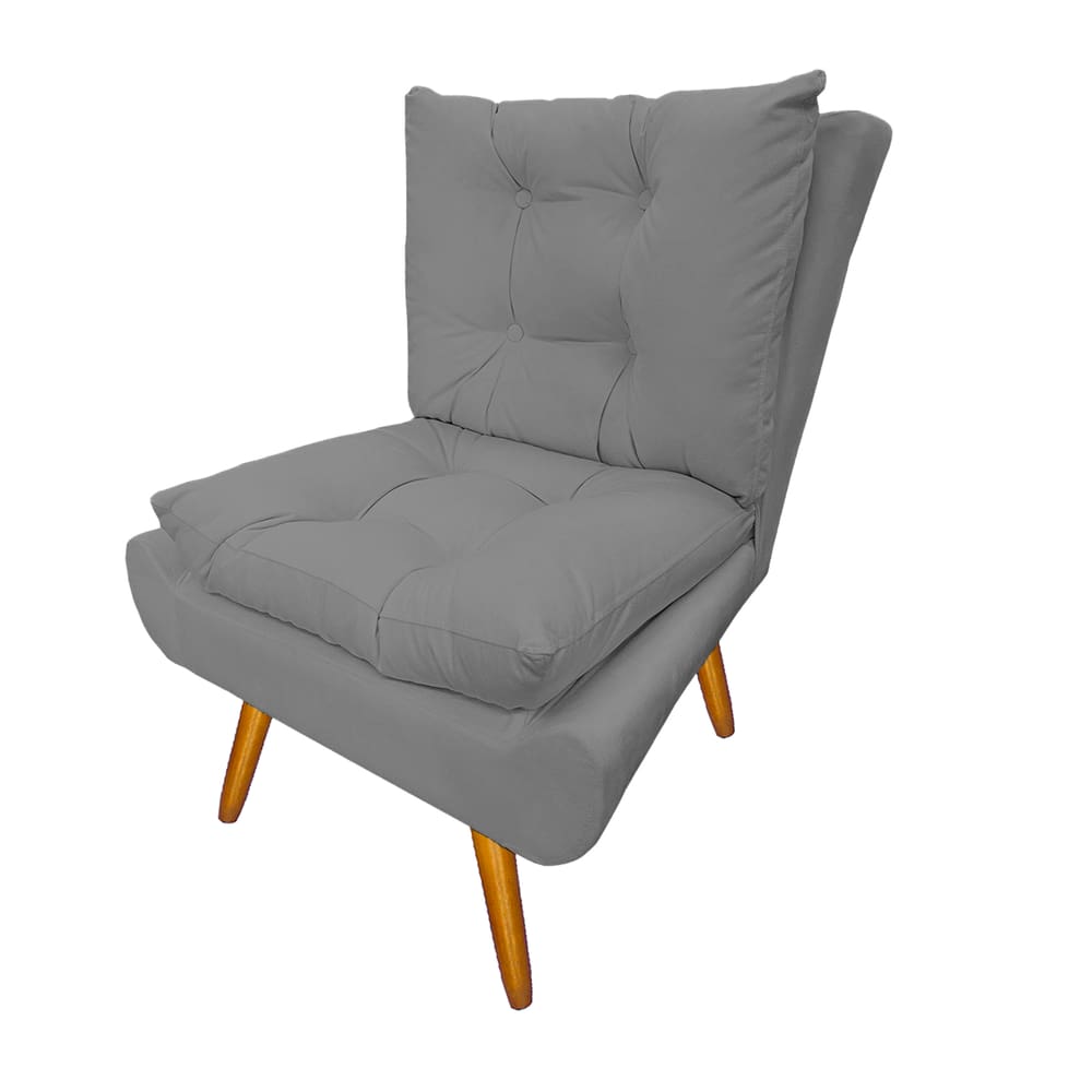 Jogo 2 Poltronas Decorativa Estofada Para Sala de Visitas Karen Suede Cinza - LM DECOR