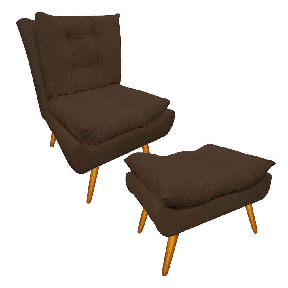 Jogo 1 Poltrona e 1 Puff Para Sala Comercial Karen Suede Marrom - LM DECOR