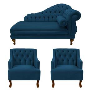 Divã Larissa 160 cm Esquerdo de quem senta e 2 Poltronas Genesis Suede Azul Marinho - LM DECOR