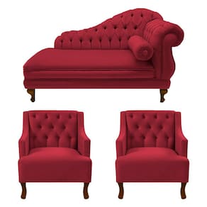 Divã Larissa 150 cm Esquerdo de quem senta e 2 Poltronas Genesis Suede Vermelho - LM DECOR