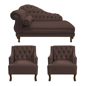 Divã Larissa 160 cm Direito de quem senta e 2 Poltronas Genesis Suede Marrom - LM DECOR