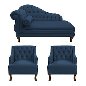 Divã Larissa 150 cm Direito de quem senta e 2 Poltronas Genesis Suede Azul Marinho - LM DECOR