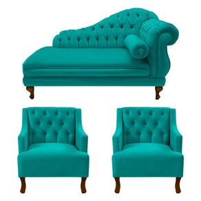 Divã Larissa 150 cm e 2 Poltronas Genesis Suede Azul Turquesa - LM DECOR