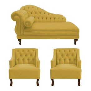 Divã Larissa 150 cm Direito de quem senta e 2 Poltronas Genesis Suede Amarelo - LM DECOR