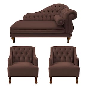 Divã Larissa 150 cm Esquerdo de quem senta e 2 Poltronas Genesis Suede Marrom - LM DECOR