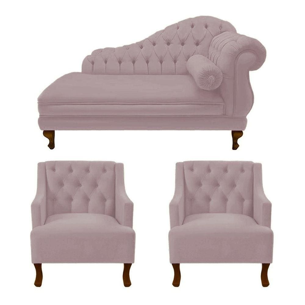 Divã Larissa 150 cm e 2 Poltronas Genesis Suede Rose - LM DECOR