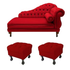 Recamier Divã Namoradeira Larissa 150cm + 2 Puffs Retrô Suede Vermelho  - LM DECOR