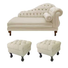 Divã Recamier Namoradeira Larissa 150cm + 2 Puffs Retrô Suede Bege - LM DECOR