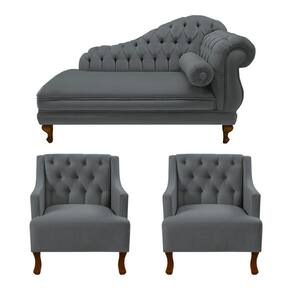 Divã Larissa 150 cm e 2 Poltronas Genesis Suede Cinza - LM DECOR