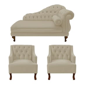 Divã Larissa 160 cm e 2 Poltronas Genesis Suede Bege - LM DECOR