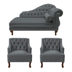 Divã Larissa 185 cm e 2 Poltronas Genesis Suede Cinza - LM DECOR