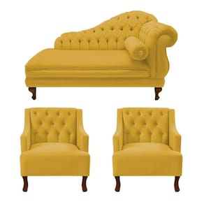 Divã Larissa 150 cm e 2 Poltronas Genesis Suede Amarelo - LM DECOR