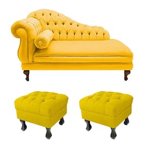 Divã Recamier Namoradeira Larissa 150cm + 2 Puffs Retrô Suede Amarelo  - LM DECOR