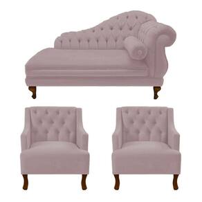 Divã Larissa 185 cm e 2 Poltronas Genesis Suede Rose - LM DECOR