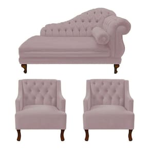 Divã Larissa 160 cm Esquerdo de quem senta e 2 Poltronas Genesis Suede Rose - LM DECOR