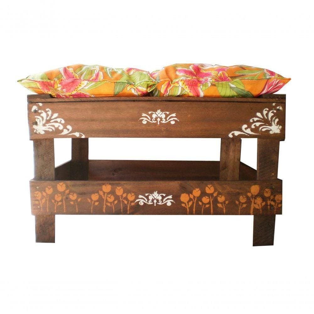 Banco Madeira Tulipas E Almofada