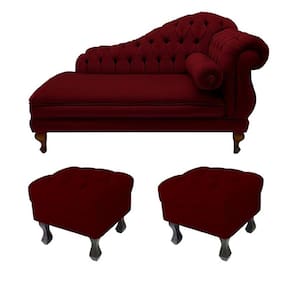 Divã Recamier Namoradeira Larissa 150cm + 2 Puffs Retrô Suede Bordô  - LM DECOR