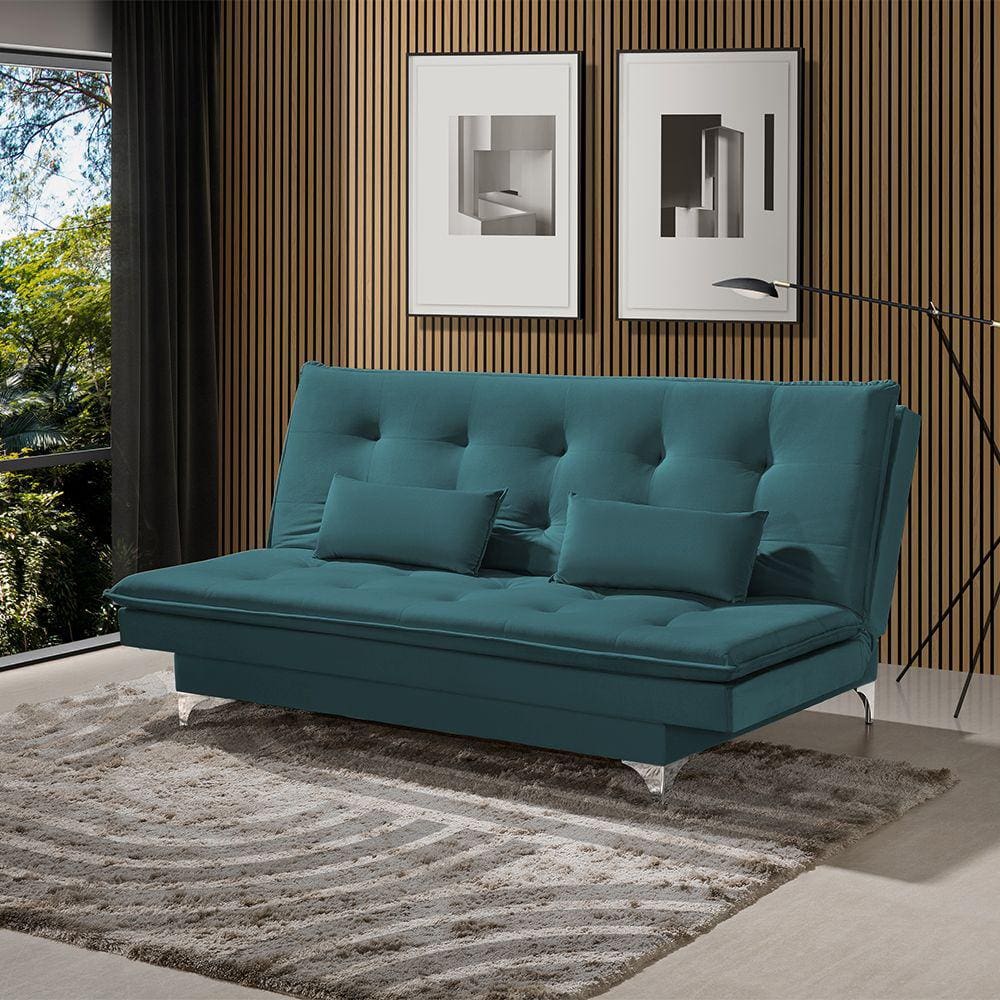 Sofá Cama Berlim 190cm Veludo Azul