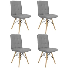 Kit 4 Cadeiras Gomos Eiffel Eames Fitz Dublin Estofada Base Madeira Cinza