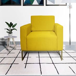 Poltrona Estofada Com Base de Ferro Para Salão de Beleza Leticia Pé Ferro Corano Amarelo - LM DECOR
