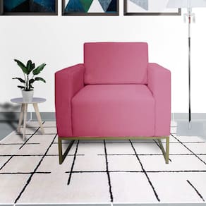 Conjunto 2 Poltronas Estofada Com Base de Ferro Para Clínica Leticia Pé Ferro Suede Rosa Barbie - LM DECOR