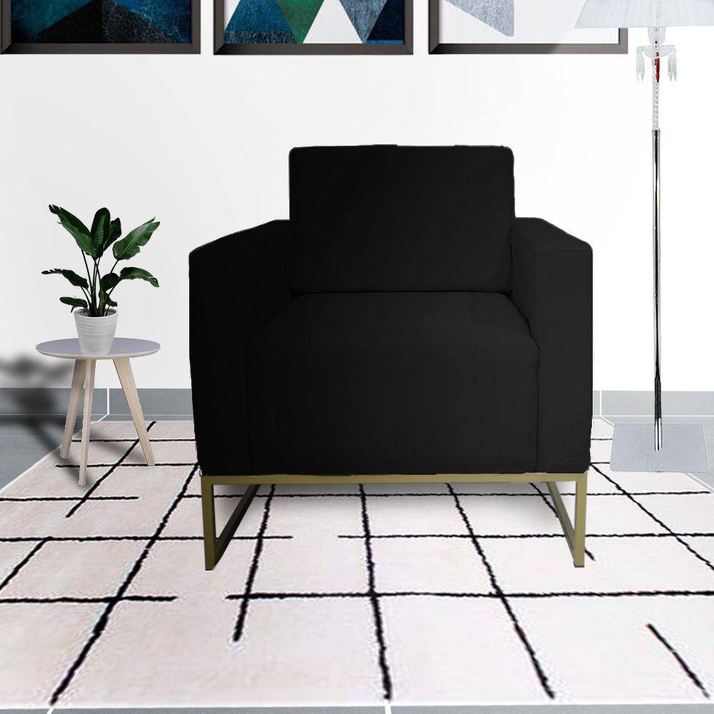Poltrona Decorativa Com Base de Ferro Para Hall de Entrada Leticia Pé Ferro Corano Preto - LM DECOR