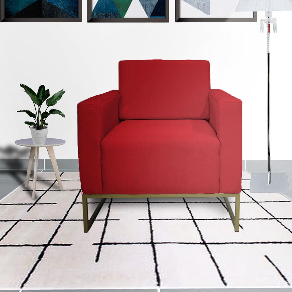 Poltrona Decorativa Com Base de Ferro Para Recepção Leticia Pé Ferro Corano Vermelho - LM DECOR