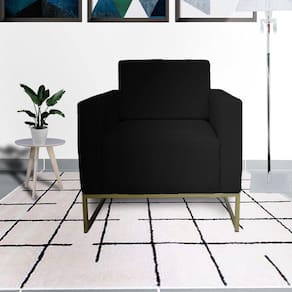 Poltrona Decorativa Com Base de Ferro Para Hall de Entrada Leticia Pé Ferro Suede Preto - LM DECOR