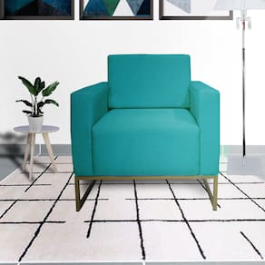 Poltrona Decorativa Com Base de Ferro Para Hall de Entrada Leticia Pé Ferro Suede Azul Turquesa - LM DECOR