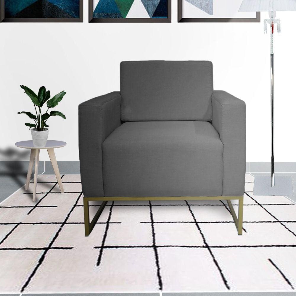 Combo 2 Poltronas Decorativa Com Base de Ferro Para Escritório Leticia Pé Ferro Suede Cinza - LM DECOR
