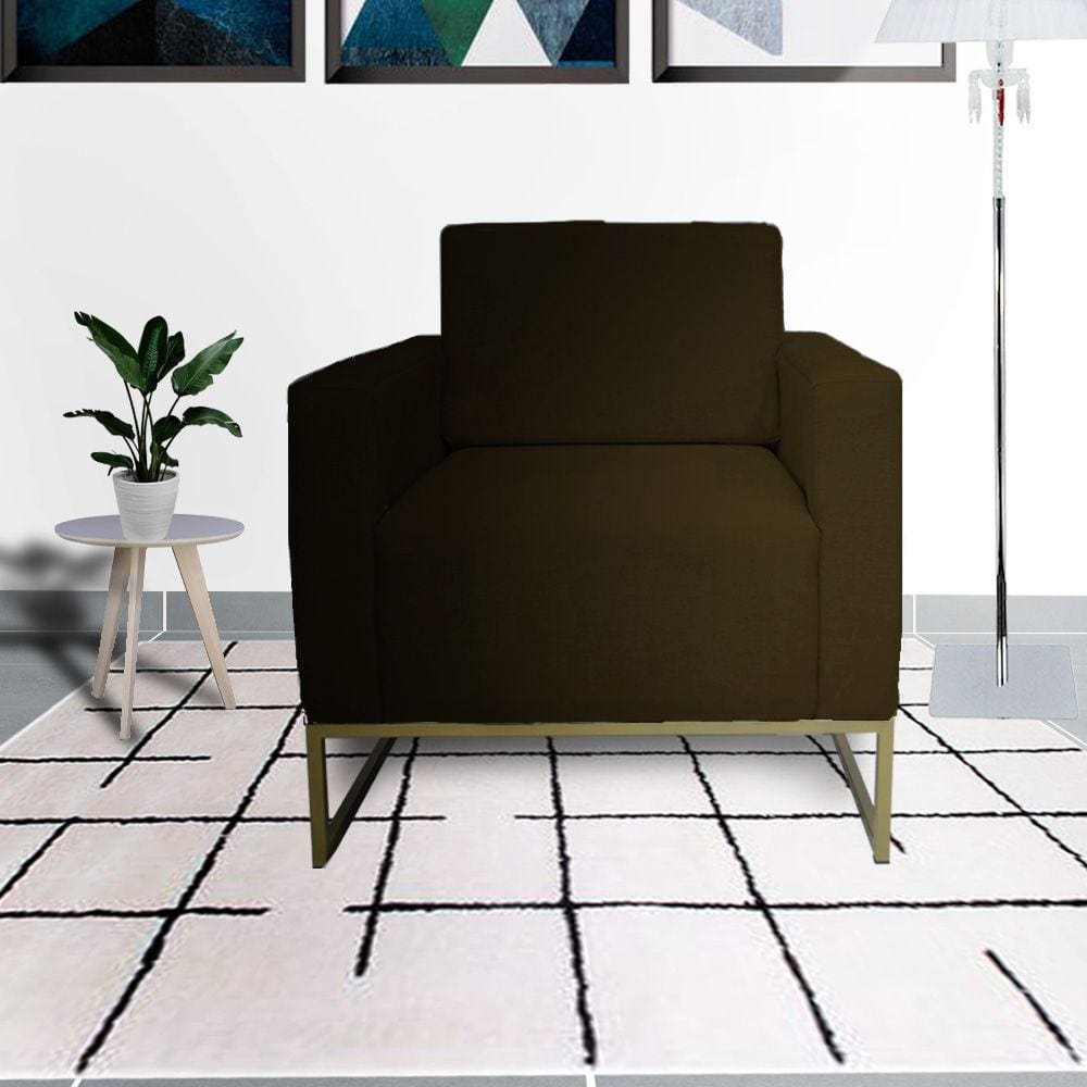 Combo 2 Poltronas Decorativa Com Base de Ferro Para Escritório Leticia Pé Ferro Suede Marrom - LM DECOR