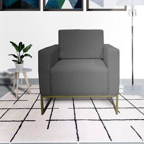 Poltrona Decorativa Com Base de Ferro Para Recepção Leticia Pé Ferro Suede Cinza - LM DECOR
