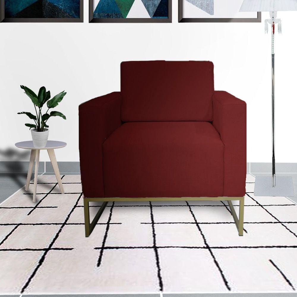 Conjunto 2 Poltronas Estofada Com Base de Ferro Para Clínica Leticia Pé Ferro Suede Vermelho Bordo - LM DECOR
