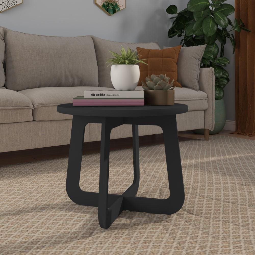 Mesa de Centro de MDF Redonda Pequena Para Sala de Estar Multiuso Decoração Artely Cinza Grafite