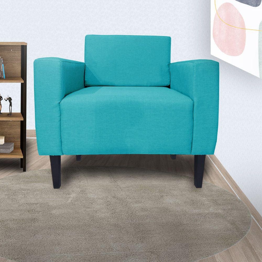 Poltrona Estofada Para Sala de Espera Leticia Slim Suede Azul Turquesa - LM DECOR