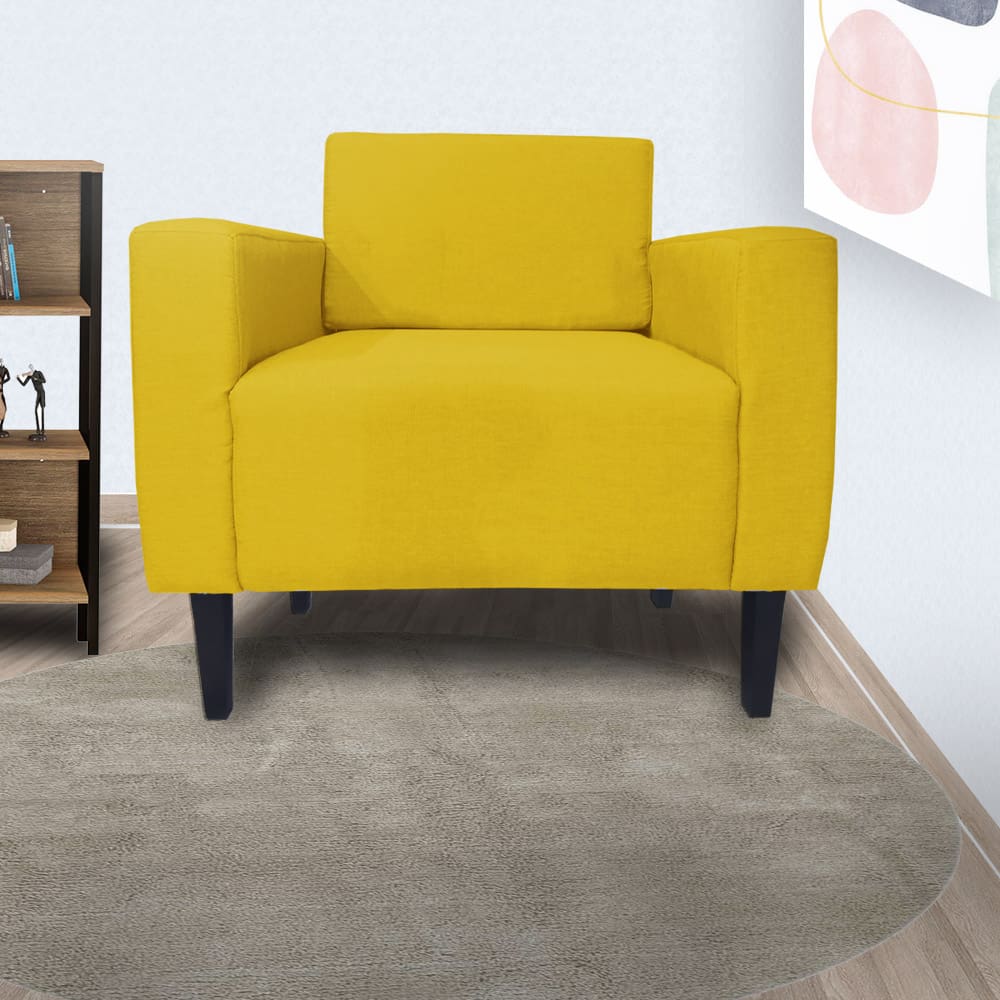 Jogo 2 Poltronas Estofadas Para Escritório Leticia Slim Corano Amarelo - LM DECOR